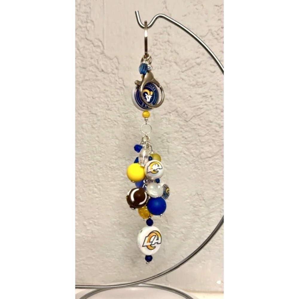 Los Angeles Rams Inspired Beaded Keychain – Handmade Blue & Gold Charm
